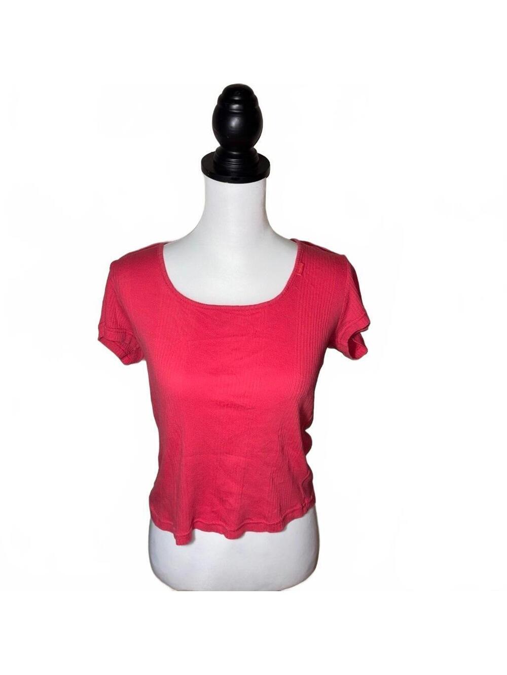 Calvin Klein Peach Ribbed Cotton Short Sleeve Top Size Large